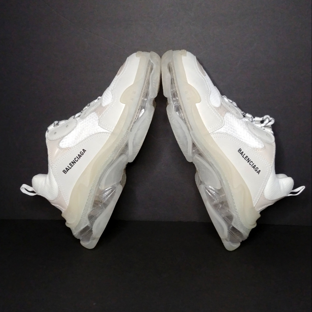 Balenciaga Triple S Clear Sole Men's White Leather Mesh Sneakers EU 44 = US 11